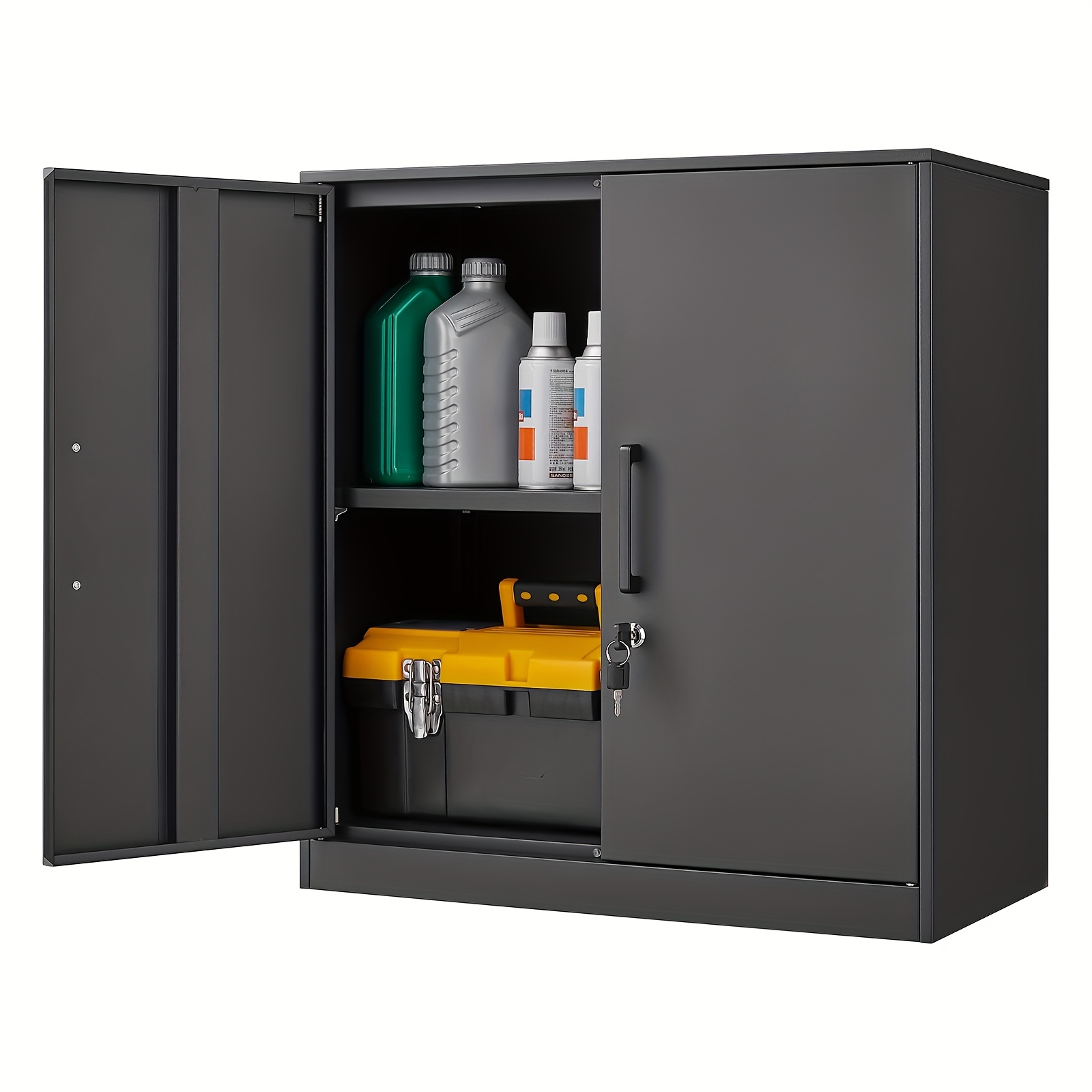 Tools For Garage - Black Metal Wall Storage Cabinet, Wall-Mounted