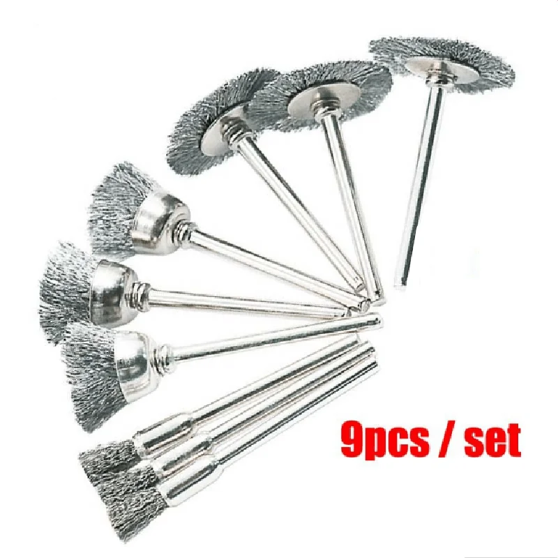 Workshop Cleaning Tools - 9Pcs Mini Steel Wire Brush Drill